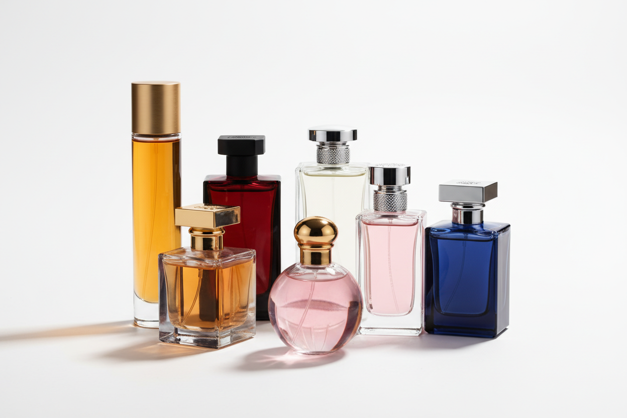 create image for shopify home page.for DIFFERENT perfumes bottels.dont mention any brand name perfumes bottels.